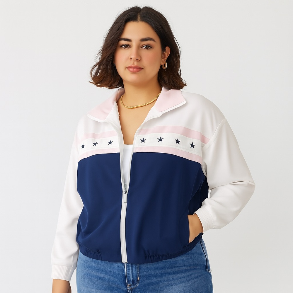 Vintage Alfred Dunner Americana Collegiate Zip Up BomberJacket Large XL sz 14